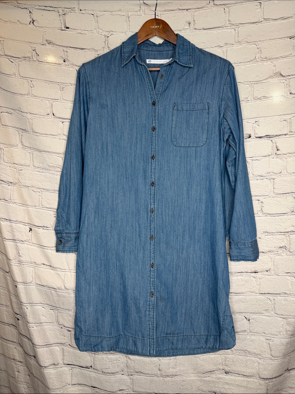 Southern Tide Denim Button-Front Long Sleeve Shirt Dress - Light Blue X-Small